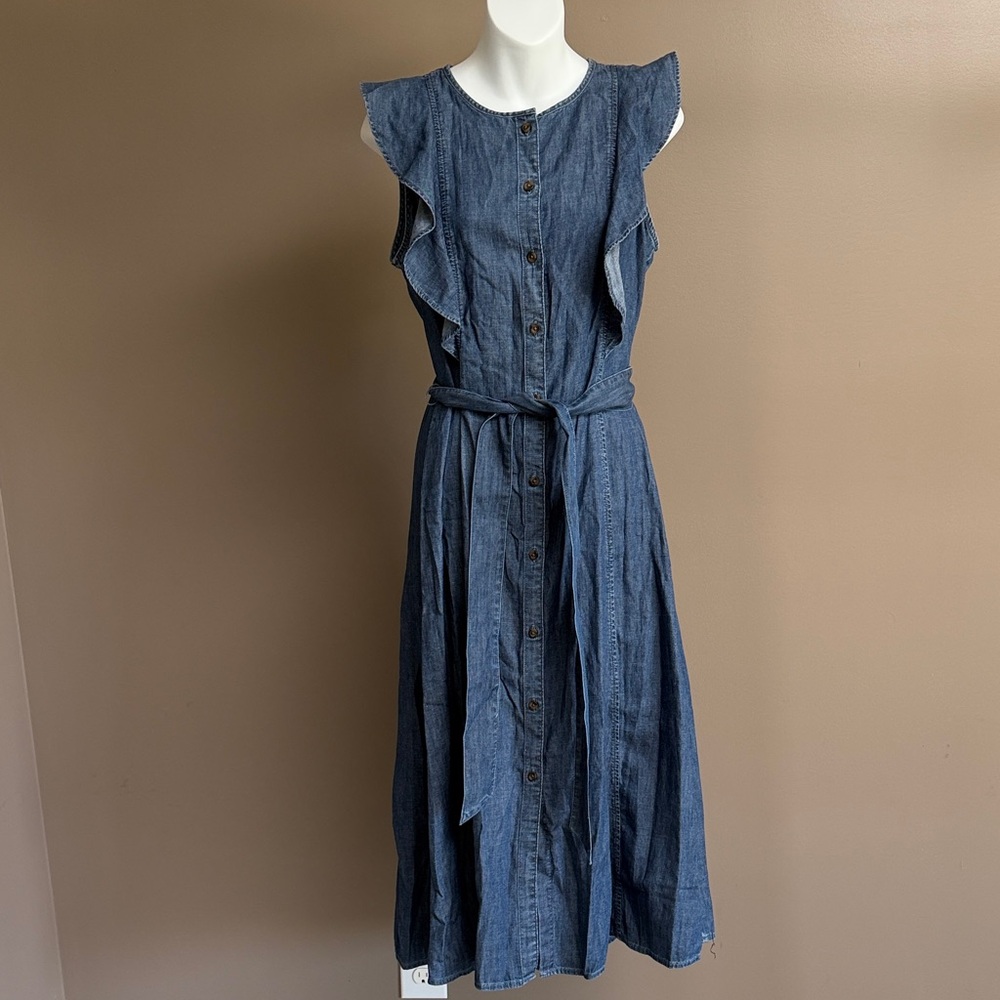LOFT Blue Ruffle Sleeve Midi Dress